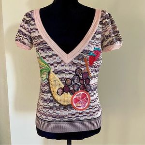 Missoni 2005 Collectable Fruit Applique Knit Sweater V Neck Limited Edit…